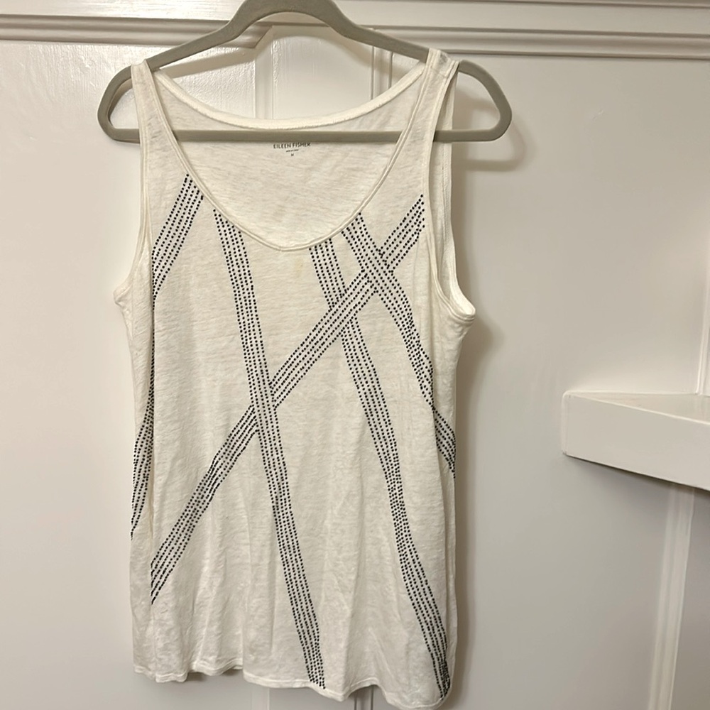 Eileen Fisher Womens Linen Jersey Beaded Tank 
White
Size - Medium